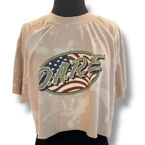 Vtg 90s DARE T Shirt To Resist Upcycled Flag Logo Spell Out Bleached Out Crop L